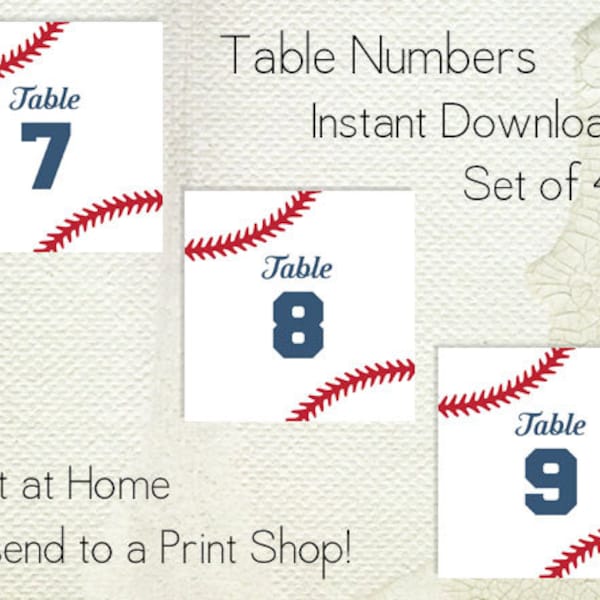 Wedding Table Numbers Printable PDF - Instant Download - Baseball - Softball - Sports - American - Red White and Blue