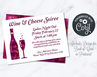 Wine & Cheese Soiree Party Invitation INSTANT Download 5x7 Editable Charcutiere Wine Red White Rose Champagne Engagement Adult