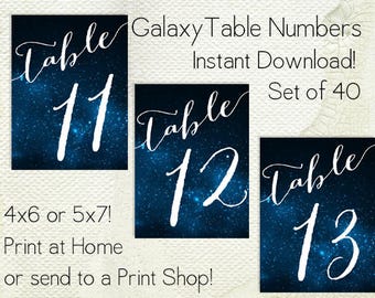 Números de mesa de estrelas da galáxia PDF para impressão - Download instantâneo - Números de mesa de casamento - Imprimir em casa - Espaço - Universo - Estrelas