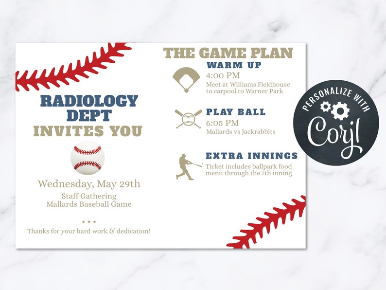 Baseball Company Party Invitation INSTANT Download 4x6 Postcard