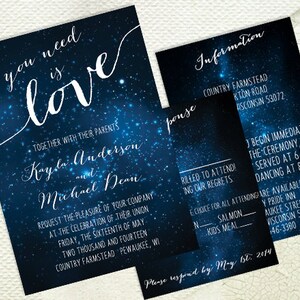 DIY Printable Wedding Invitation Galaxy Stars Space Universe Dark Blue Shower Invitation image 1