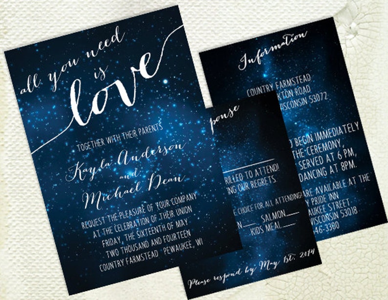 DIY Printable Wedding Invitation Galaxy Stars Space Universe Dark Blue Shower Invitation image 1