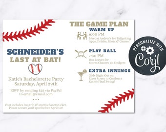 Baseball Bachelorette Party Invitation INSTANT Download 4x6 Postcard Editable