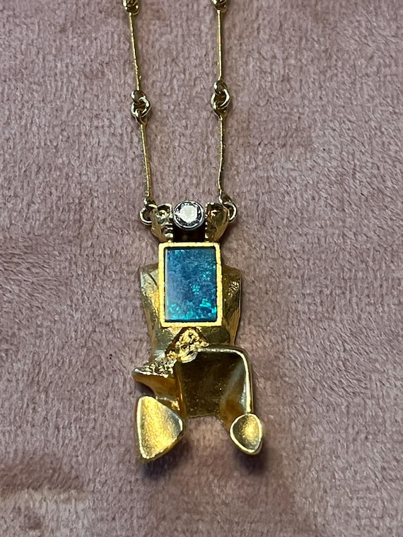 Bjorn Weckstrom Lapponia Opal and Diamond Necklace 52cm 18k Gold