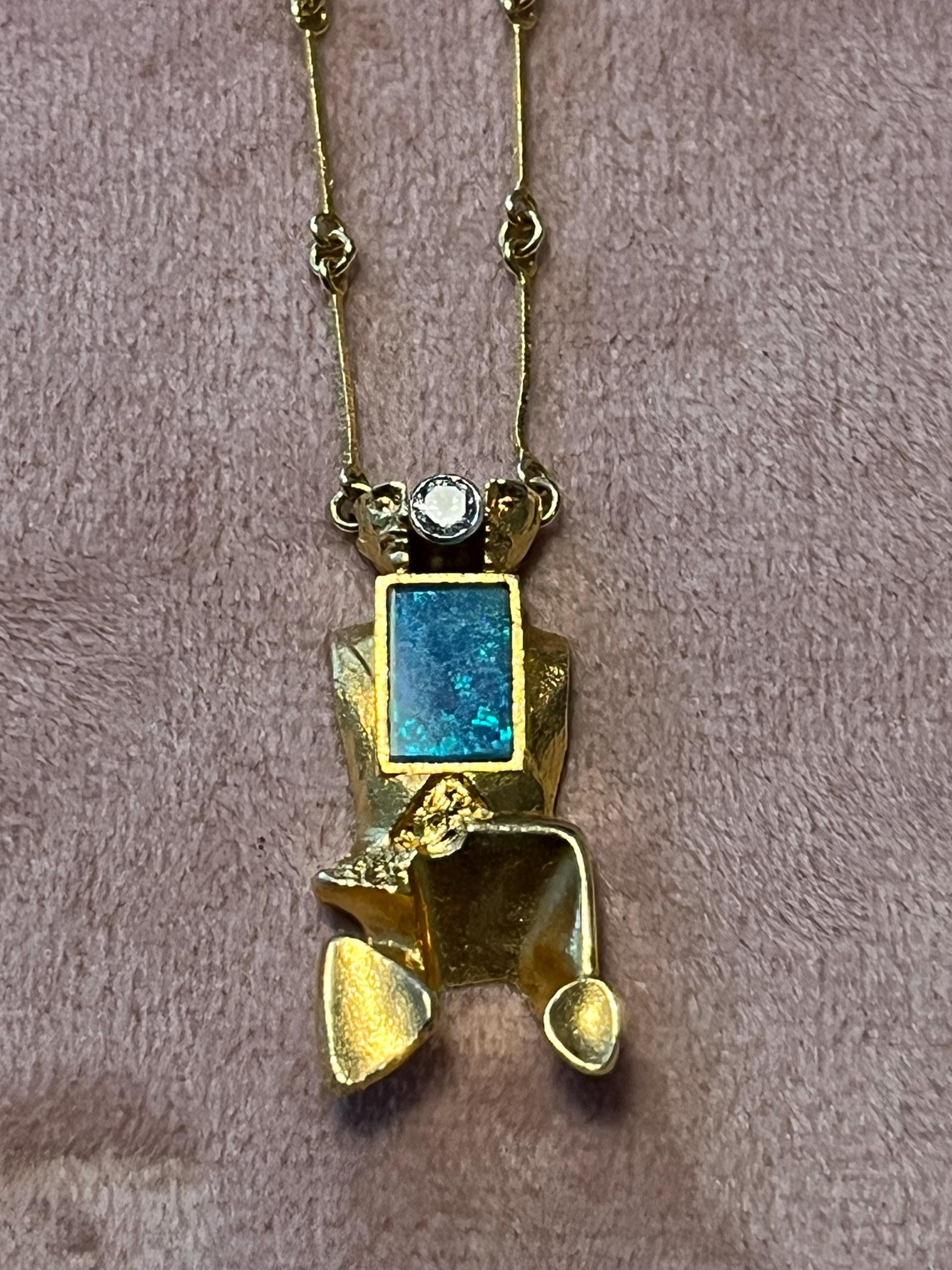 Bjorn Weckstrom Lapponia Opal and Diamond Necklace 52cm 18k Gold