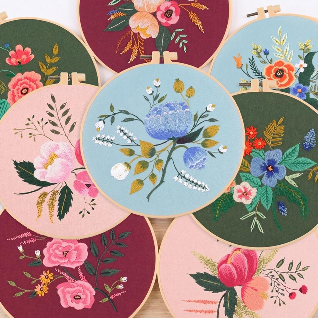 Colorful Floral Embroidery Hoop Wall Art Set, Botanical Flower Decor ...