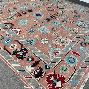 200x250 Rosa Handgeknüpfter Oushak Wollteppich, Teppich im orientalischen Stil, Teppich für große Räume