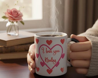 Personalized Color Changing Mug with Hearts, Romantic Gift (Gift Box Included) Galentines gifts