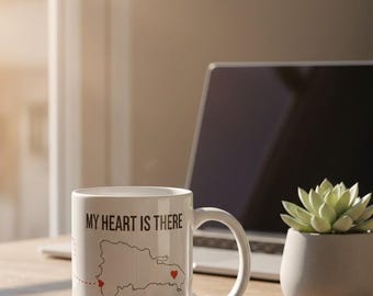 Personalized Long Distance Coffee Mug – Custom Map, Moving Gift