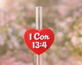 Personalized Bible Verse Heart Straw Charm, Christian Tumbler Accessory