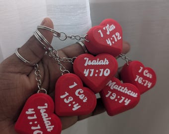 3D Printed Heart Keychain - Personalized Bible Verse, Christian Gift