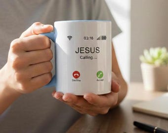 Jesus Calling Coffee Mug, Christian Gift, Color Handle, 11oz