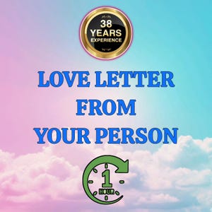 Könnte beinhalten: Digitalgrafik mit dem Text "LOVE LETTER FROM YOUR PERSON" in Blau. Eine kreisförmige Grafik oben zeigt "38 YEARS EXPERIENCE". Eine grüne Grafik unten zeigt eine Uhr mit dem Wort "HOUR".
