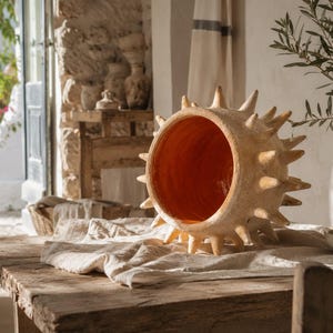 Handmade Ceramic Sun Sculpture, Rustic Mediterranean Decor, Sculptural Object