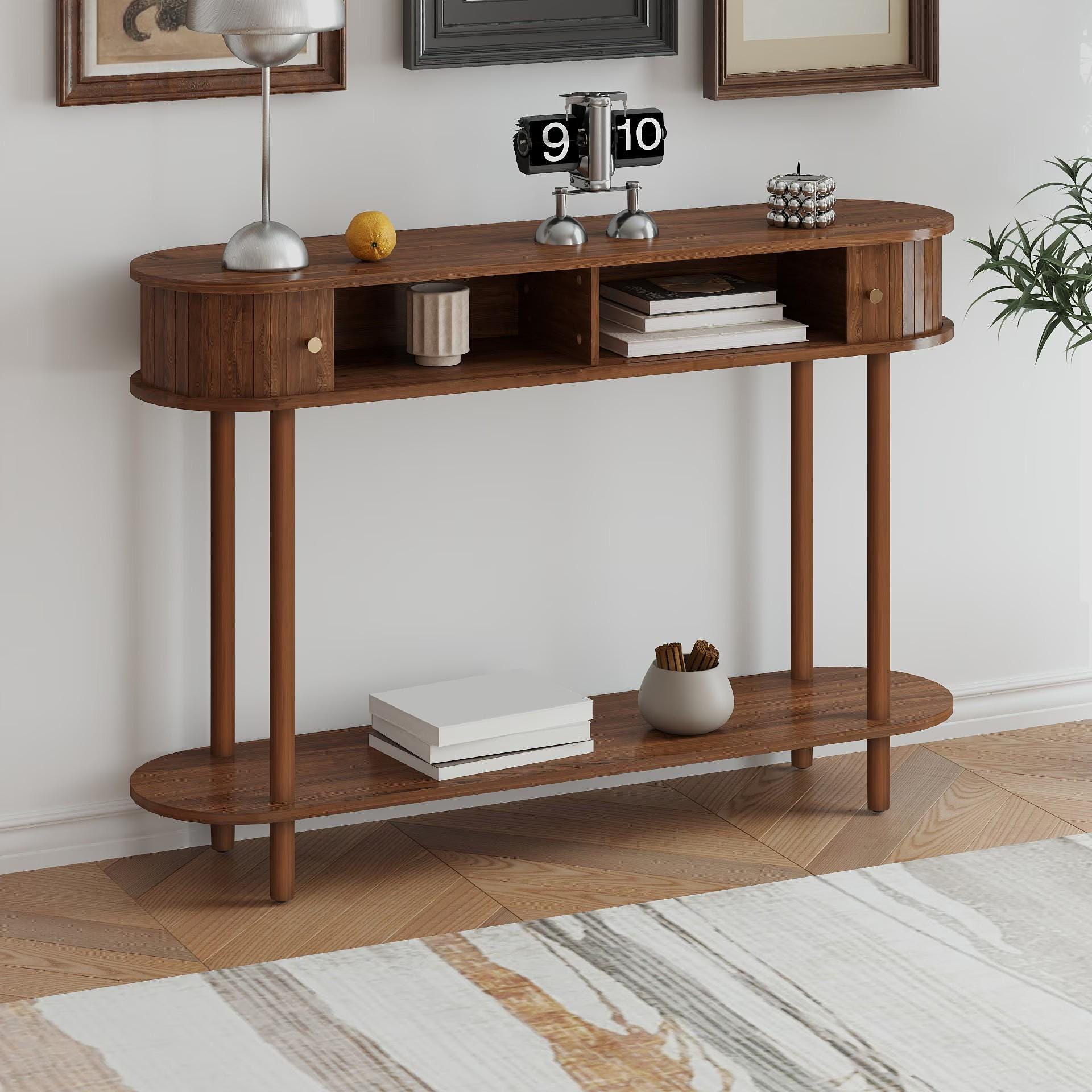 Solid Wood Fluted Console Table With Tambour Door - Etsy