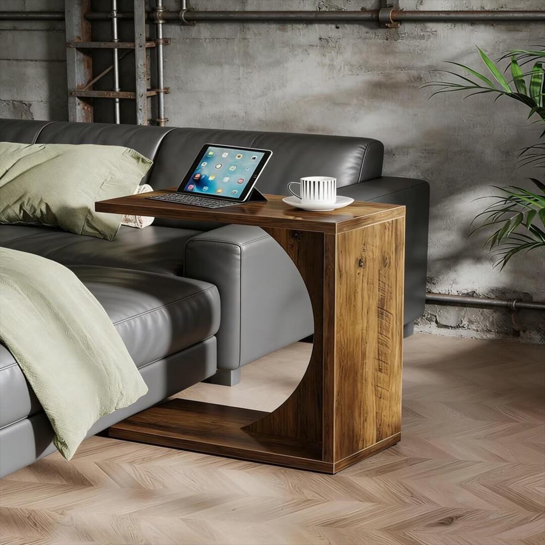 C-shaped End Table, Sofa Side Table Couch Table, Handcrafted With Solid ...