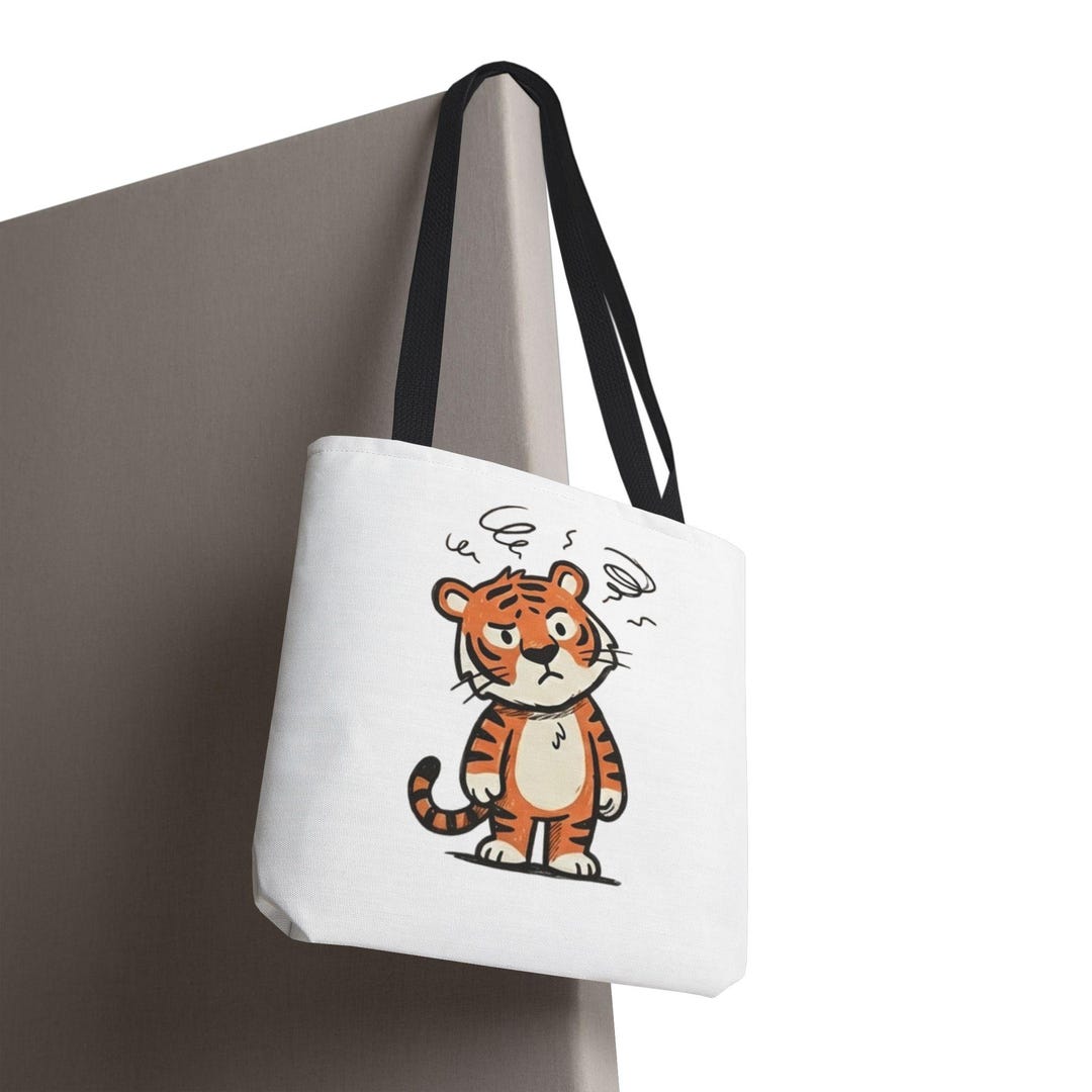 Grumpy Cartoon Tiger Tote Bag | Cute Angry Tiger Illustration - Etsy