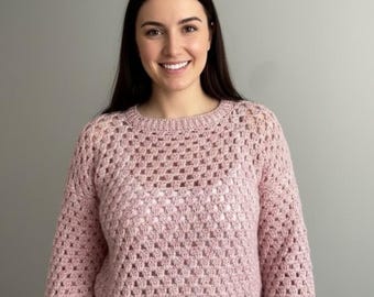 Schema per maglione all'uncinetto con punto nonna, pullover dall'alto verso il basso facile da realizzare