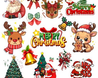 Pacchetto PNG di Babbo Natale e renne Buon Natale PNG