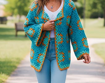 Cardigan quadrato della nonna all'uncinetto