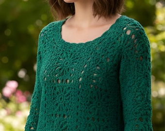 Schema all'uncinetto per tunica Grandma Square, maglione boho (download PDF)