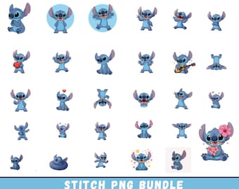 Pacchetto PNG di Stitch Clipart, design di adesivi per magliette (download digitale)