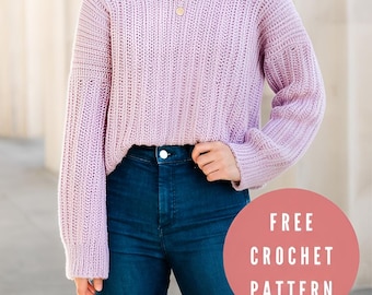 Modello all'uncinetto per maglione a coste, pullover squadrato in stile maglia