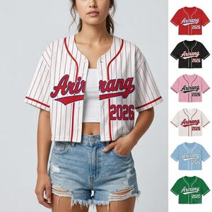 Arirang Tour Baseball Croptop Jersey, Kpop Fan Streetwear Button Up Shirt