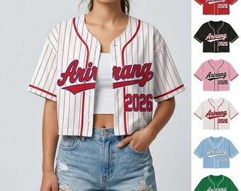 Arirang Tour Baseball Croptop Jersey, Kpop Fan Streetwear Button Up Shirt