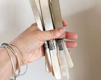 Antique 1890s Landers Frary & Clark mother of pearl knives set of 6