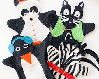 Vintage set of 4 handmade felt hand puppets