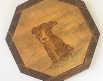 Vintage Carved Wood Wall Art - Boston Terrier "Sad Sam"