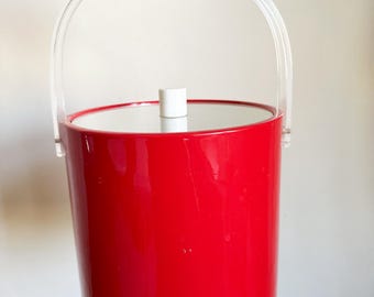 Secchiello per il ghiaccio vintage anni '70 rosso con manico in lucite