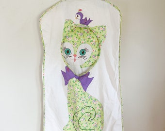 Vintage 1960s Cat Applique Laundry Bag / Holder