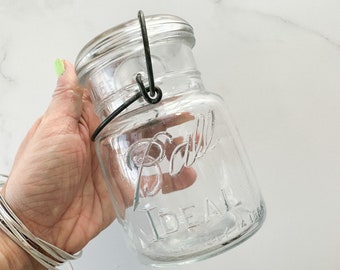 Antique 1900s Clear Glass Ball Ideal Canning Jar (July 14th 1908)