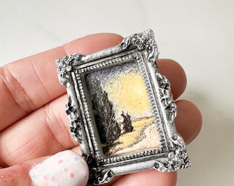 1:12 scale Dollhouse Miniature Framed Vincent van Gogh Painting (Road with Cypress and Star)