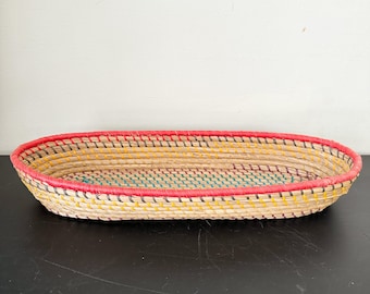 Vintage Rainbow Color Natural Woven Basket