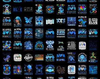 70+ Autism Awareness PNG Bundle, In April We Wear Blue PNG, Autism Shirt Design, Puzzle Ribbon Autism Sublimation Download