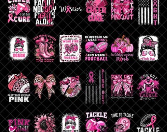 FootBall Breast Cancer Awareness Png Bundle, In Octorber We Wear Pink Png, Cancer Awareness, Pink Ribbon Png, Pink Cancer Survivor Png