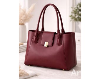 Burgundy Leather Tote Bag for Women | Elegant Work Handbag | Office & Everyday Shoulder Purse