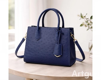 Navy Blue Tote Bag for Women, Elegant Handle Handbag, Structured Office Purse, Crossbody Bag