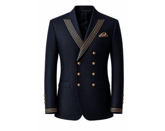 Luxury Navy Military Blazer for Men | Gold Button Double Breasted Coat | Wedding Party Blazer
