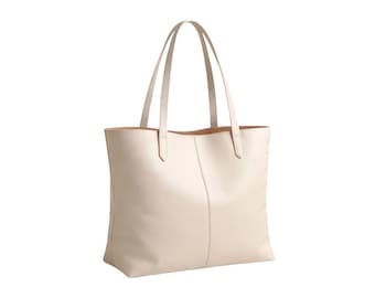 Minimalist Cream Leather Tote Bag, Elegant Work Handbag