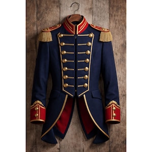 Kunglig militärjacka för män | Marinblå guldfärgad officersrock | Viktoriansk paraduniform | Ceremoniell jacka