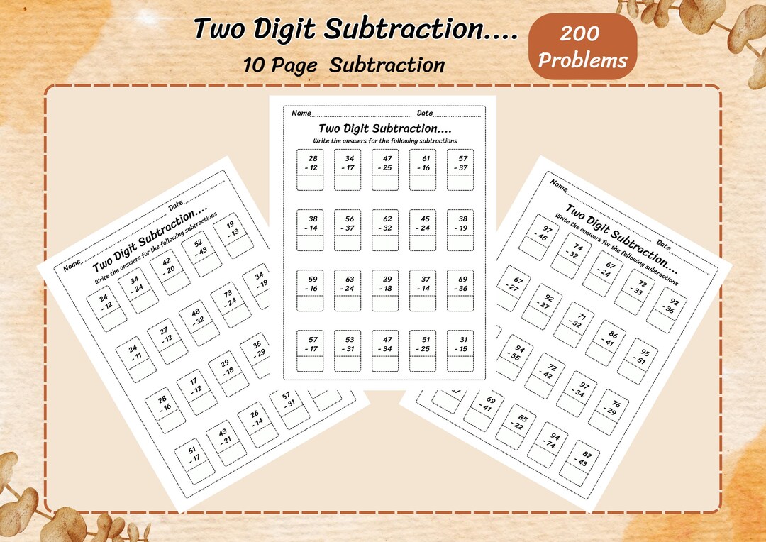 Printable Double Digit Subtraction Worksheets With and Without ...