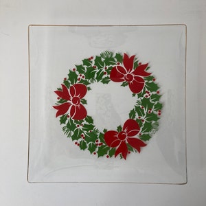 Vintage Christmas Holiday Holly Design Square Platter Serving Plate by Toscany image 1