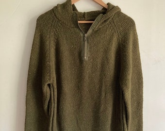 Vintage Mens Army Green Donegal Sweater/Pullover Quarter Zip Sweater