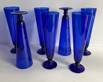 Vintage Colbalt Blue Pilsner Glasses