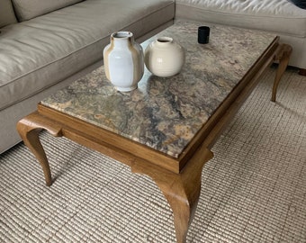 Modern French/Transitional Coffee Table  Marble Top Cabrioli Leg Cocktail Table