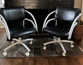 Vintage Black Vinyl and White Metal Swivel Rock and Roll  Chairs  1970;s Chairs